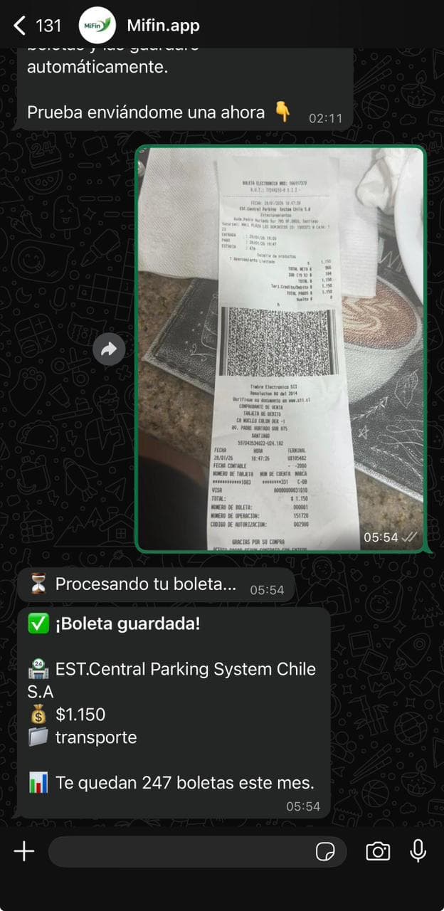 MiFin WhatsApp Bot - Procesando boleta
